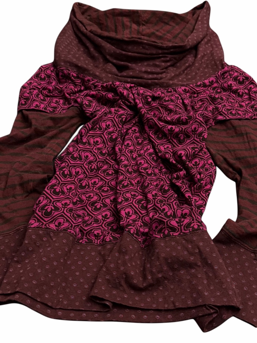 Marc By Marc Jacobs Magenta and Brown Layered Cowl Neck Top
